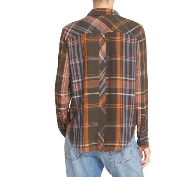 Free People Plaid Shirt Jacket in Olive, Rust & Blue - Picture 8 of 9